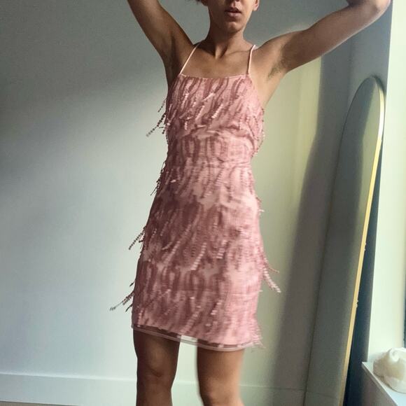 Lulus Blush Pink Fringe Mini Dress Size M - Picture 1 of 8